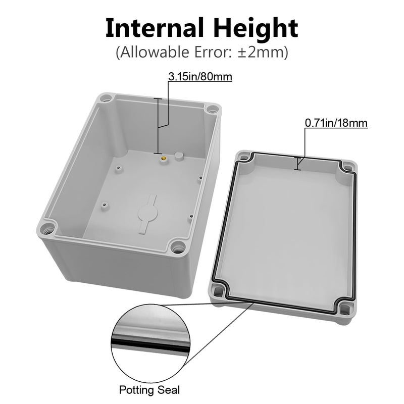 LeMotech Junction Box IP67 Waterproof Dustproof ABS Plastic Project Box for Electrical Outdoor Enclosure Gray 6.9 x 4.9 x 3.9 inch (175 x 125 x 100 mm) - Image 4